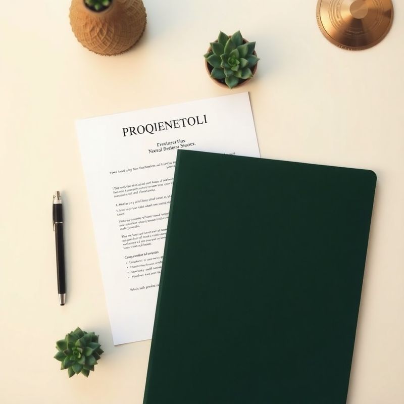 Pohled shora na nabídkový dokument se zelenou složkou a sukulentem